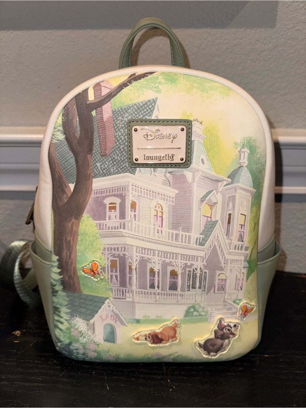 Loungefly Disney Lady and the Tramp Mini Backpack Bag Green White
